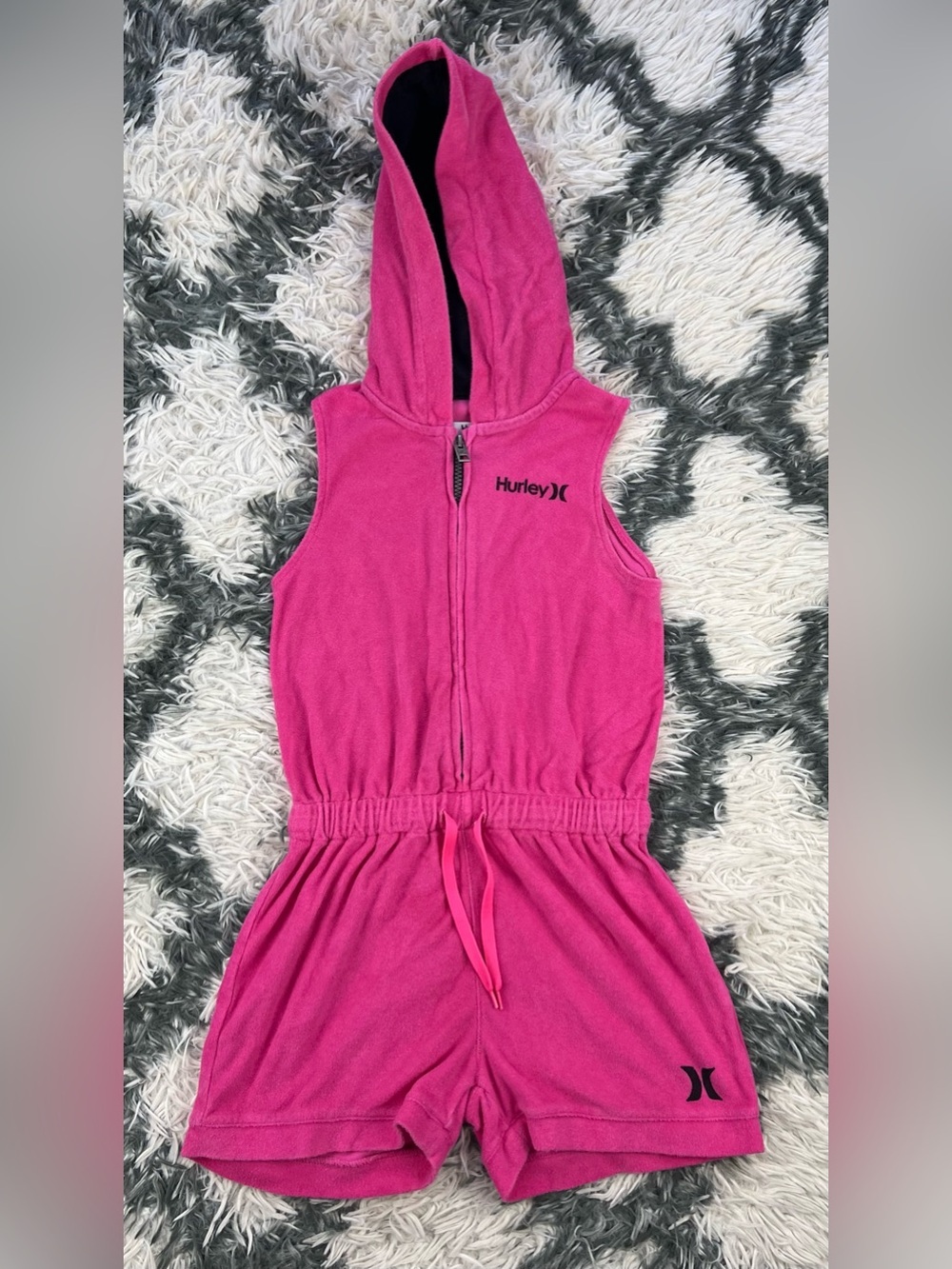 Hurley Kids Girls Pink Hooded Romper Beach Cover Up Size Medium 10-12 yrs